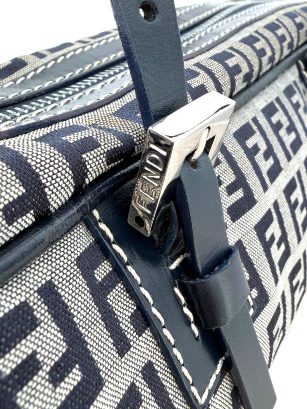 Fendi Navy Blue East West FF Zucchino Canvas Bag - Picture 12 of 14
